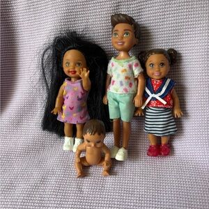 Barbie Chelsea club Boy doll Kelly & baby African family doll clothes shoes lot